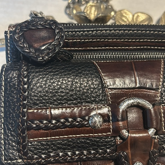 Brighton Black Brown Croc Embossed Leather Small Crossbody Organizer Wallet - Picture 9 of 11